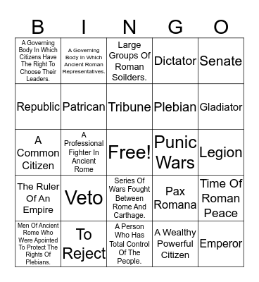 Ancient Rome Bingo Card