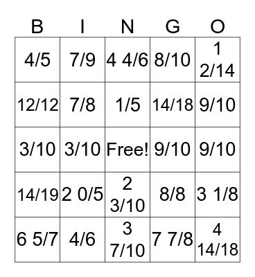 Fraction BINGO Card