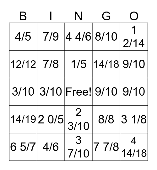 Fraction BINGO Card