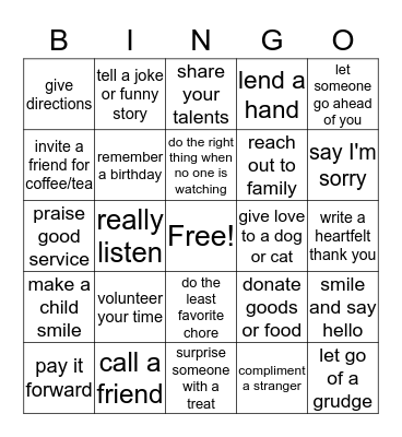 Kindness is contagious Bingo Card