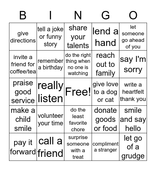 Kindness is contagious Bingo Card