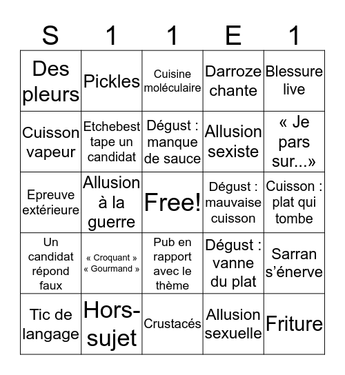 BINGO TOP CHEF 2020 Bingo Card