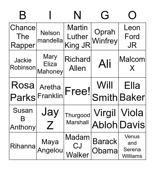 Black History Bingo Card