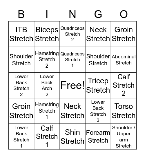 Stretch Bingo Card