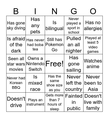 Find Someone Who... Bingo Card