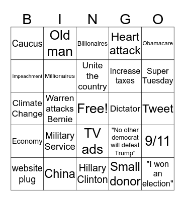 Democatric Debate Bingo Card