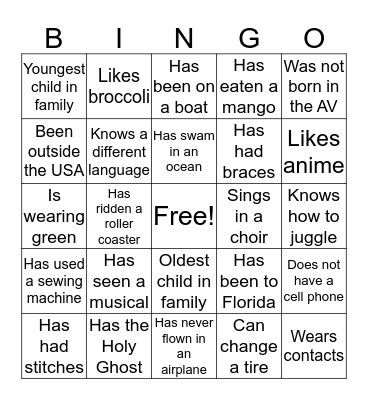 Team Building Bingo Card