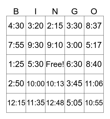 Time Bingo Card