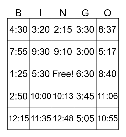 Time Bingo Card