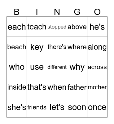 Spelling Bingo Card