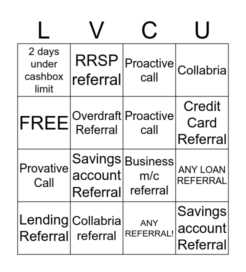 REFERRAL BINGO Card