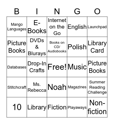 Manville Library Bingo Card