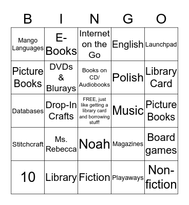 Manville Library Bingo Card