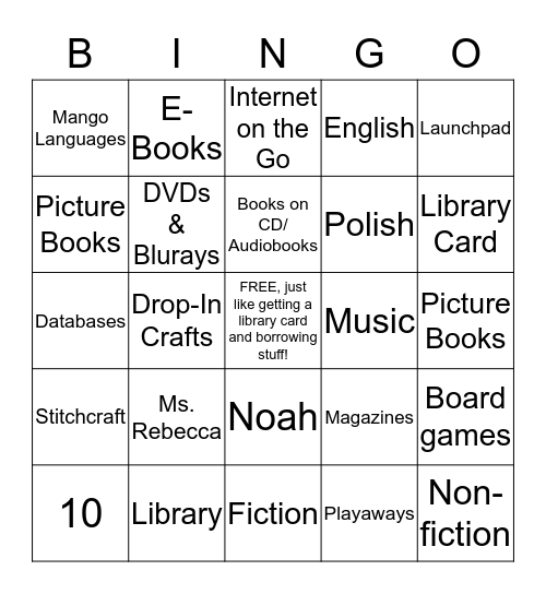 Manville Library Bingo Card