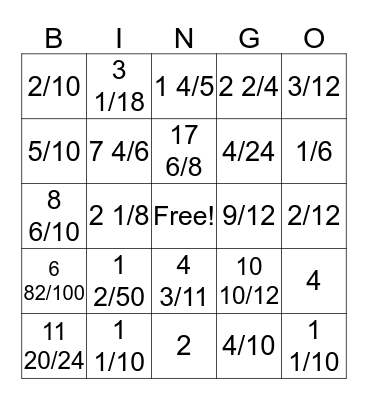 Fraction BINGO Card