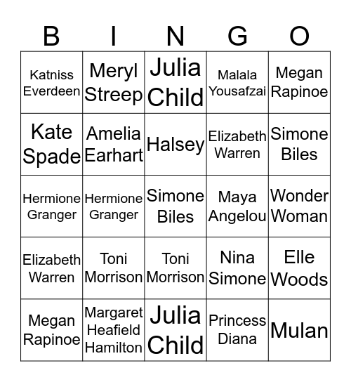 JCU Women's Month Bingo Card