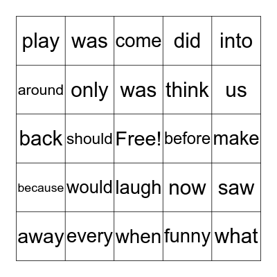 WORDS TO KNOW Bingo Card