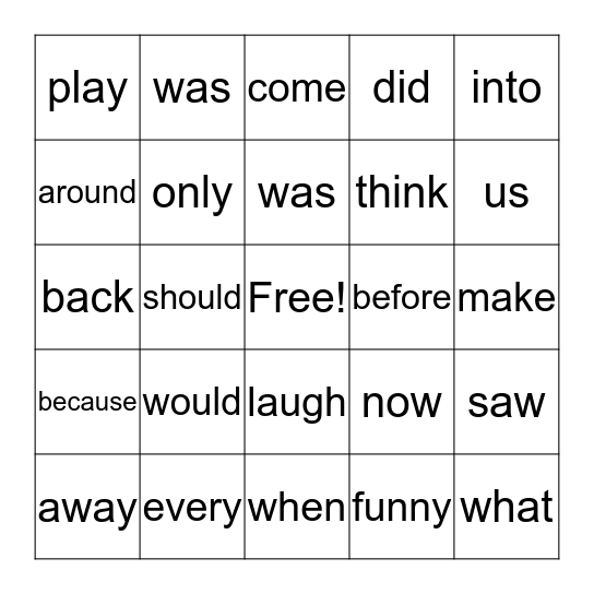 WORDS TO KNOW Bingo Card
