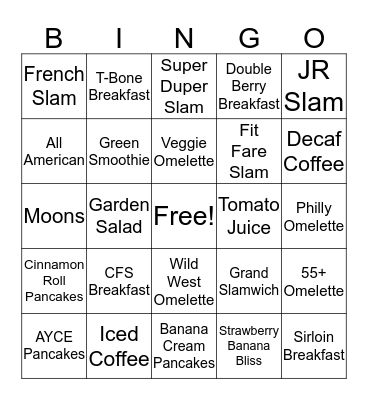 Denny's Bingo Card