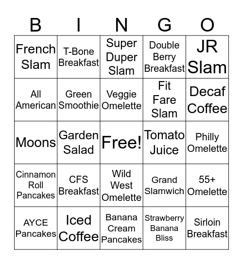 Denny's Bingo Card