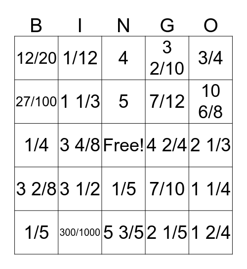 Fraction BINGO Card