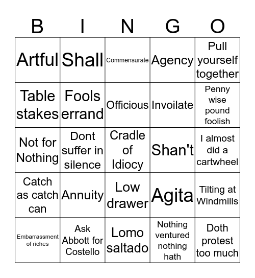 Scotty G Bingo! Bingo Card