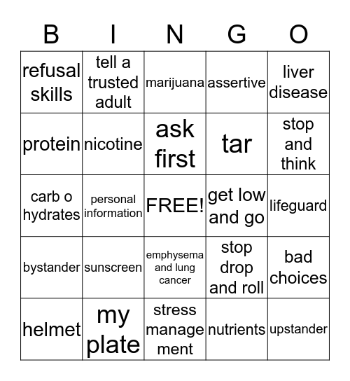 Choose Health Bingo Card