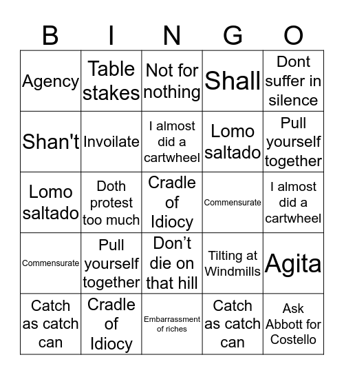 Scotty G Bingo! Bingo Card