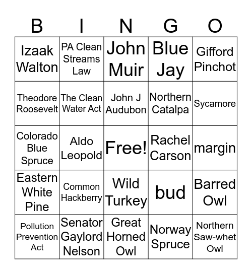 Envirothon Bingo Card