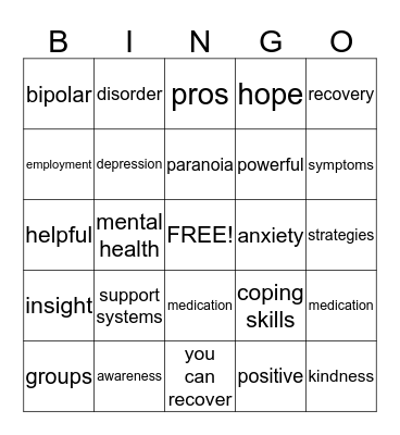 Mental Health Bingo Card