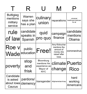 Democratic Debate 2/19 Card #1 Bingo Card