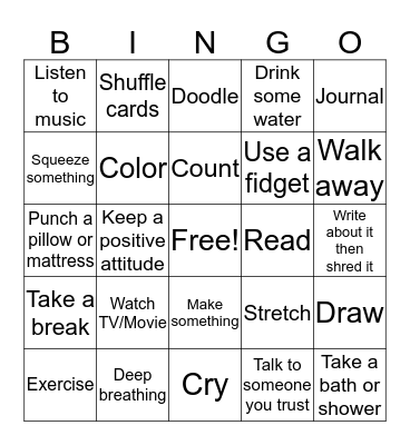 Coping Skills Bingo Card