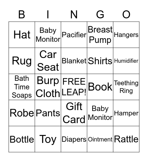 Leap Frog Baby Bingo Card