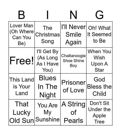 Songs From the 1940's Bingo Card