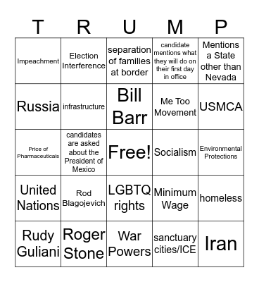 Democratic Debate 2/19 Card #2 Bingo Card