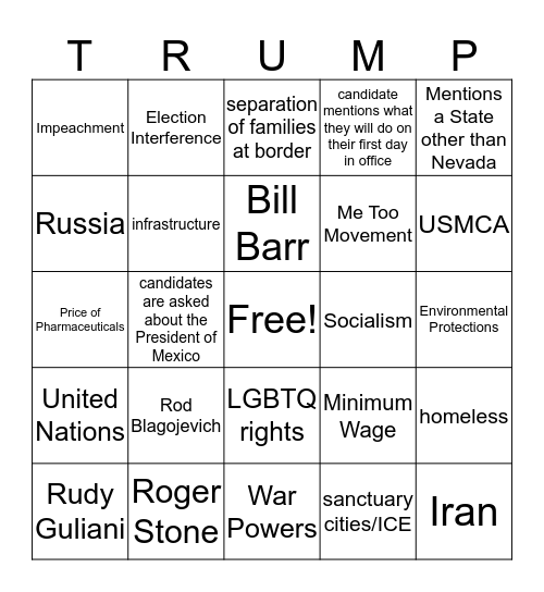Democratic Debate 2/19 Card #2 Bingo Card