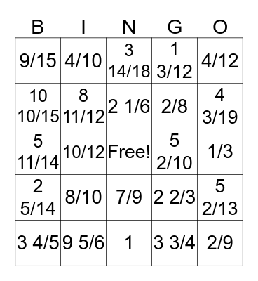 Fraction BINGO Card