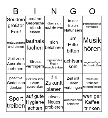 Self-Care Bingo Card