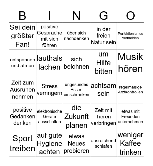 Self-Care Bingo Card