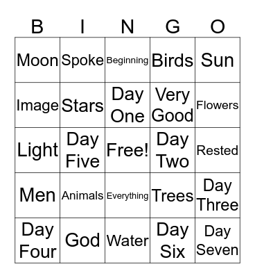 Days of Creation Bingo Card