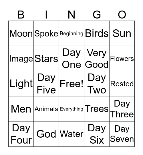 Days of Creation Bingo Card