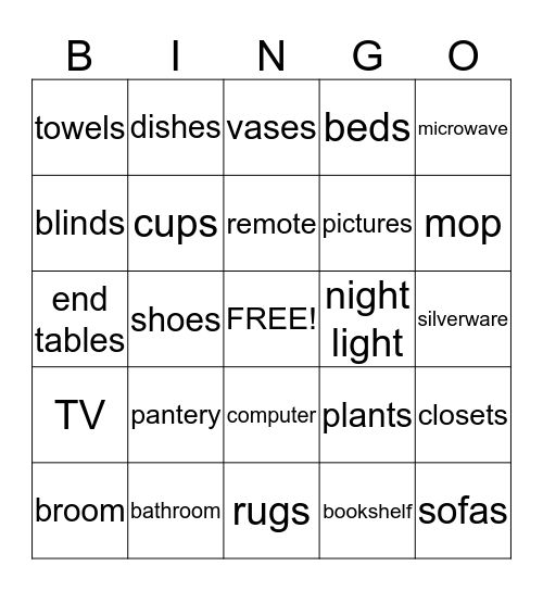 Housewarming Bingo Card