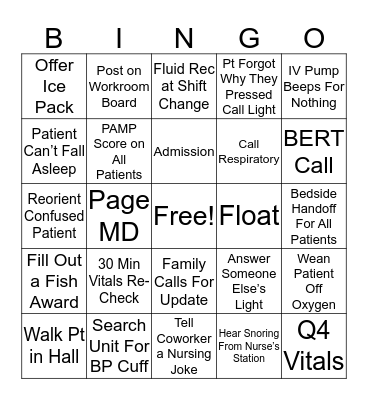 RN Night Shift Bingo Card