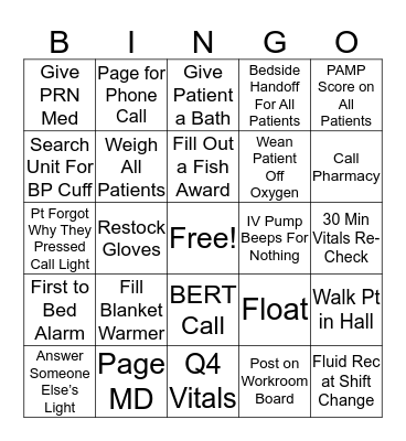RN Day Shift Bingo Card