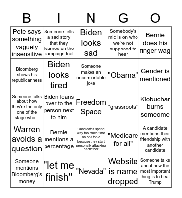 Dem Debate Bingo Card