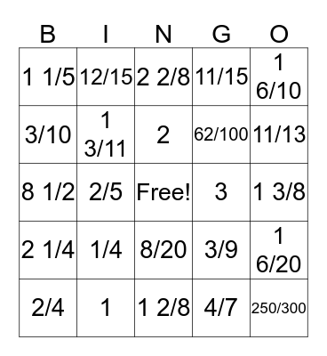 Fraction BINGO Card
