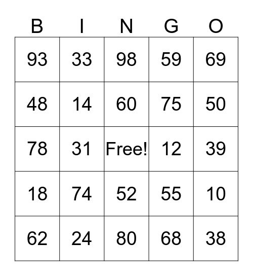 Math Bingo Card