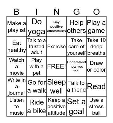 Coping Skills Bingo Card