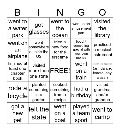 Welcome to 5th grade Bingo! Bingo Card