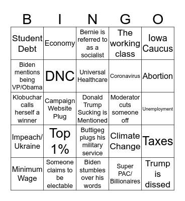Debate Night Bingo Card